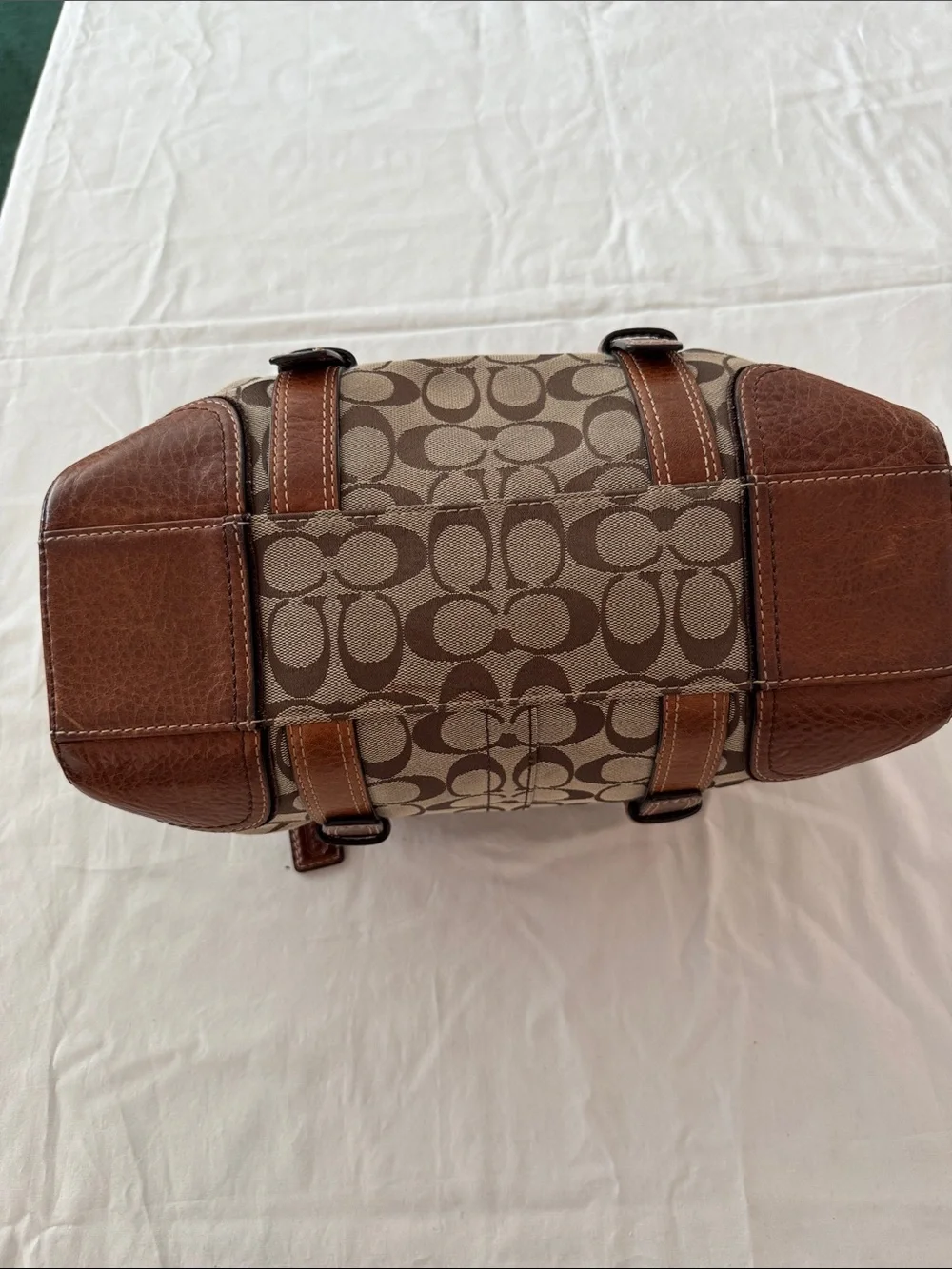 Coach Brown Signature Canvas Shoulder Bag with Tan Leather Trim